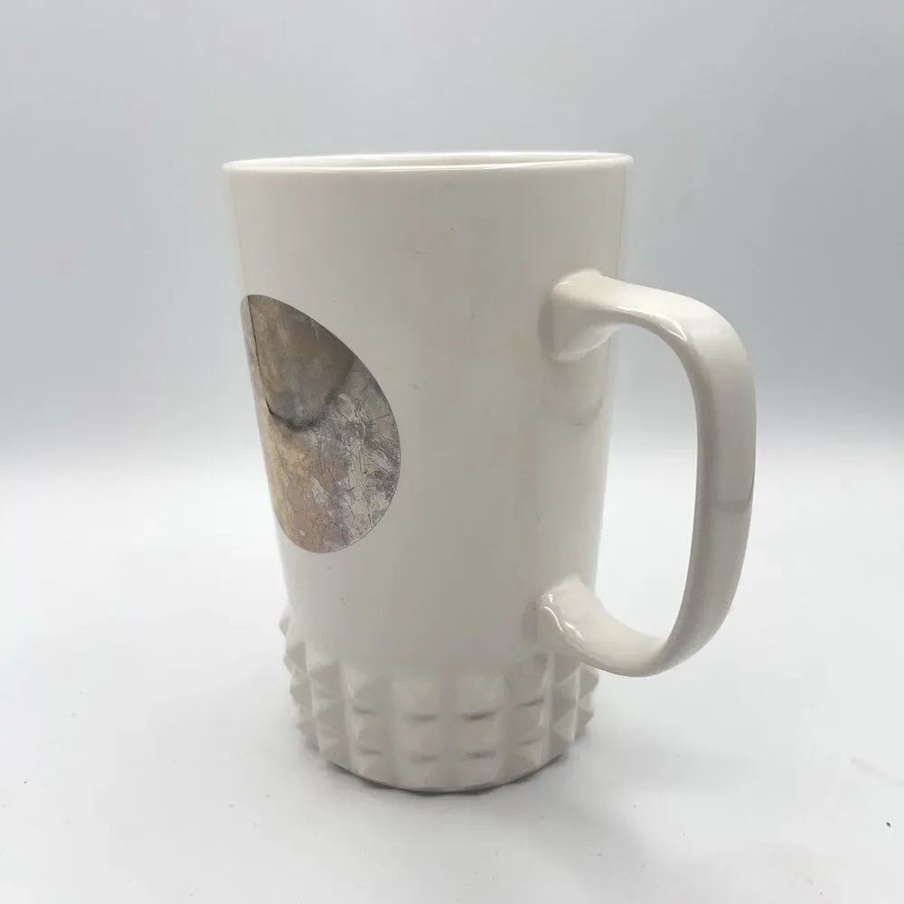 STARBUCKS COFFEE 2014 Tall White Mug Cup Mirror Label Hobnail Base 16 Oz - Picture 2 of 11